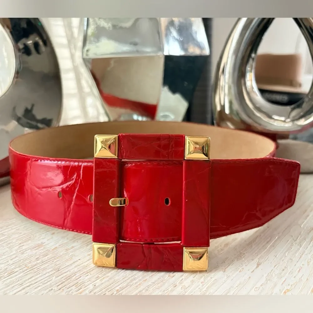 VTG Liz Claiborne Red Croc Patent Leather Wide Belt Size M